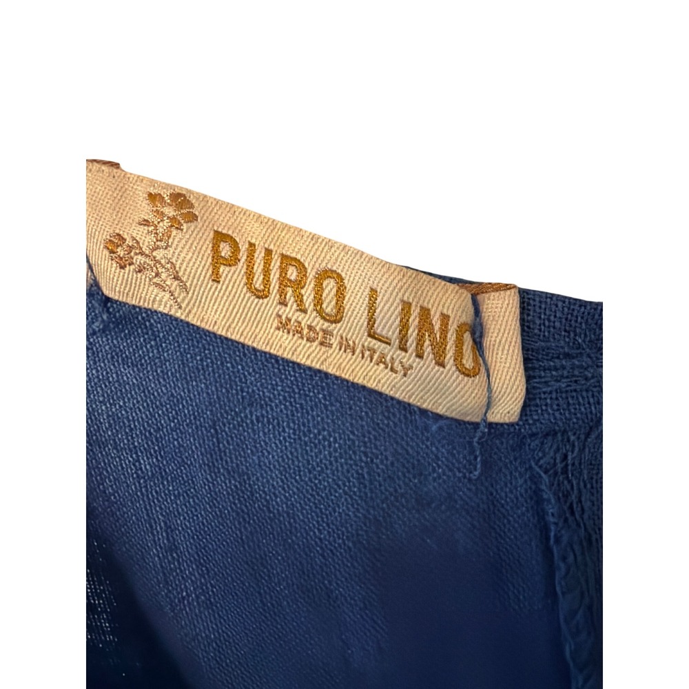 Puro Lino Jumpsuit Blue Linen Wide Leg Sleeveless Scoop Neck Pocket - Picture 4 of 7